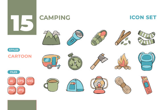 Camping Icon Set Cartoon Style 01: Graphics & Icons