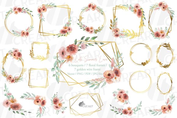 Coral Blush Floral Bridal Templates: Graphics & Print Templates