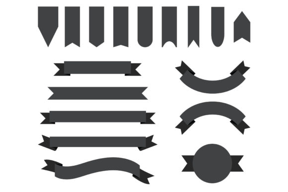 Dark Gray Badge Banner Clip Art Set: Graphics & Decorative Elements