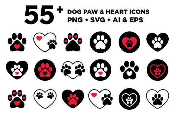 Dog Paws Hearts Clip Art Set: Graphics for Crafts & Heartfelt Branding