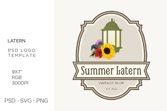 Lantern and Flowers PSD DIY Logo: Graphics & Logos for Handmade Brands
