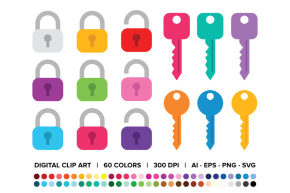 Lock Key Clip Art Set: Graphics & Decorative Elements