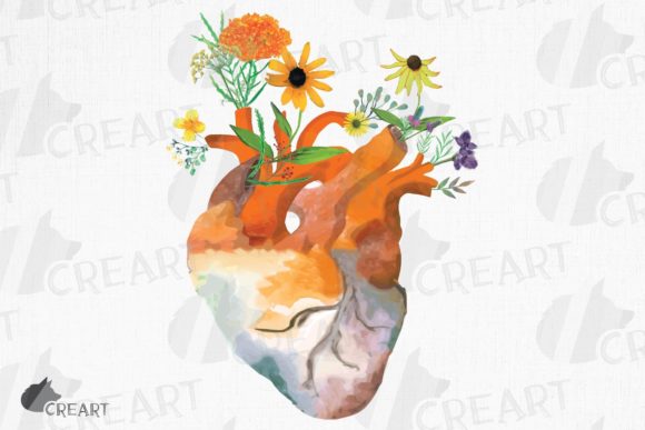 Prairie Flowers Anatomical Heart Graphics