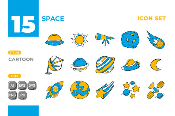 Space Icon Set Cartoon Style 01: Graphics & Icons