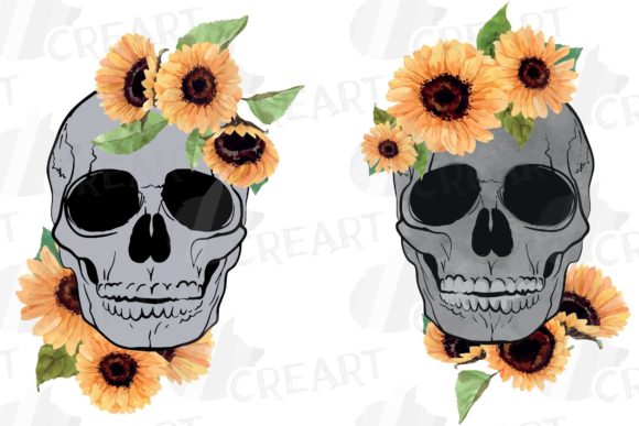 Sunflower Skull Watercolour Decoration: Graphics & Print Templates