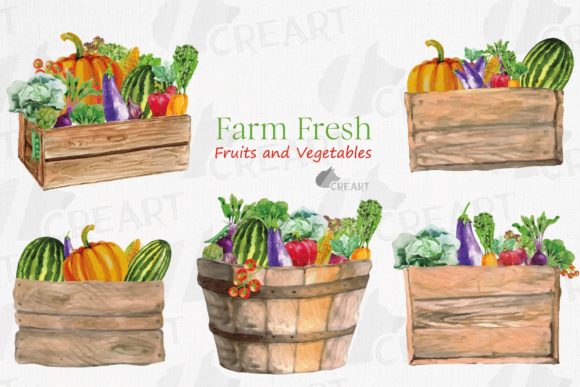 Vegetables and Fruits in Wooden Boxes
